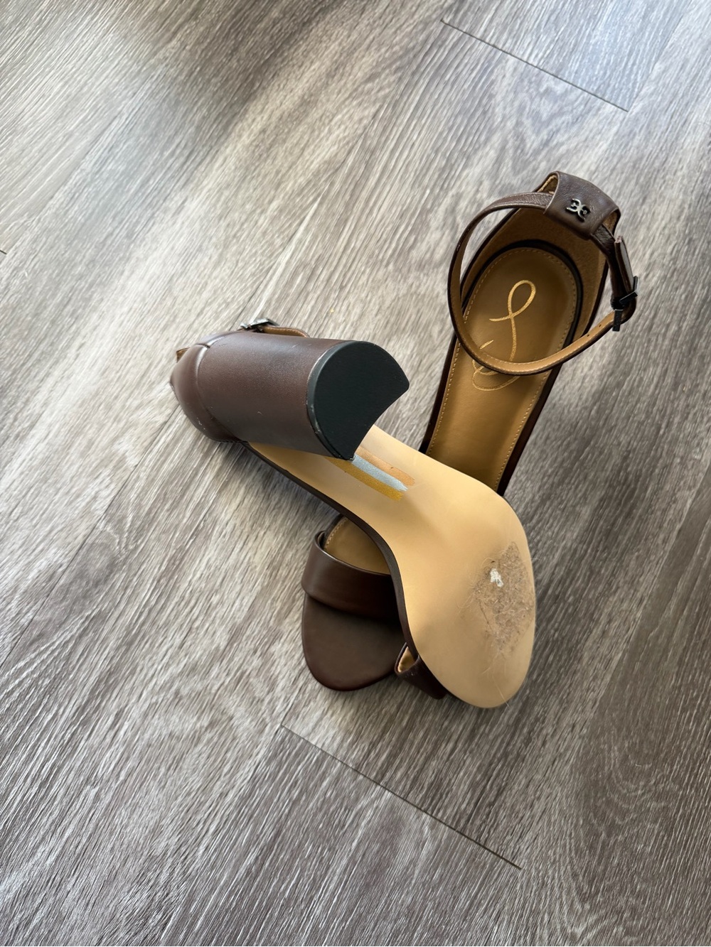 Sam Edelman Brown Leather Block Heel Sandals - Picture 3 of 3